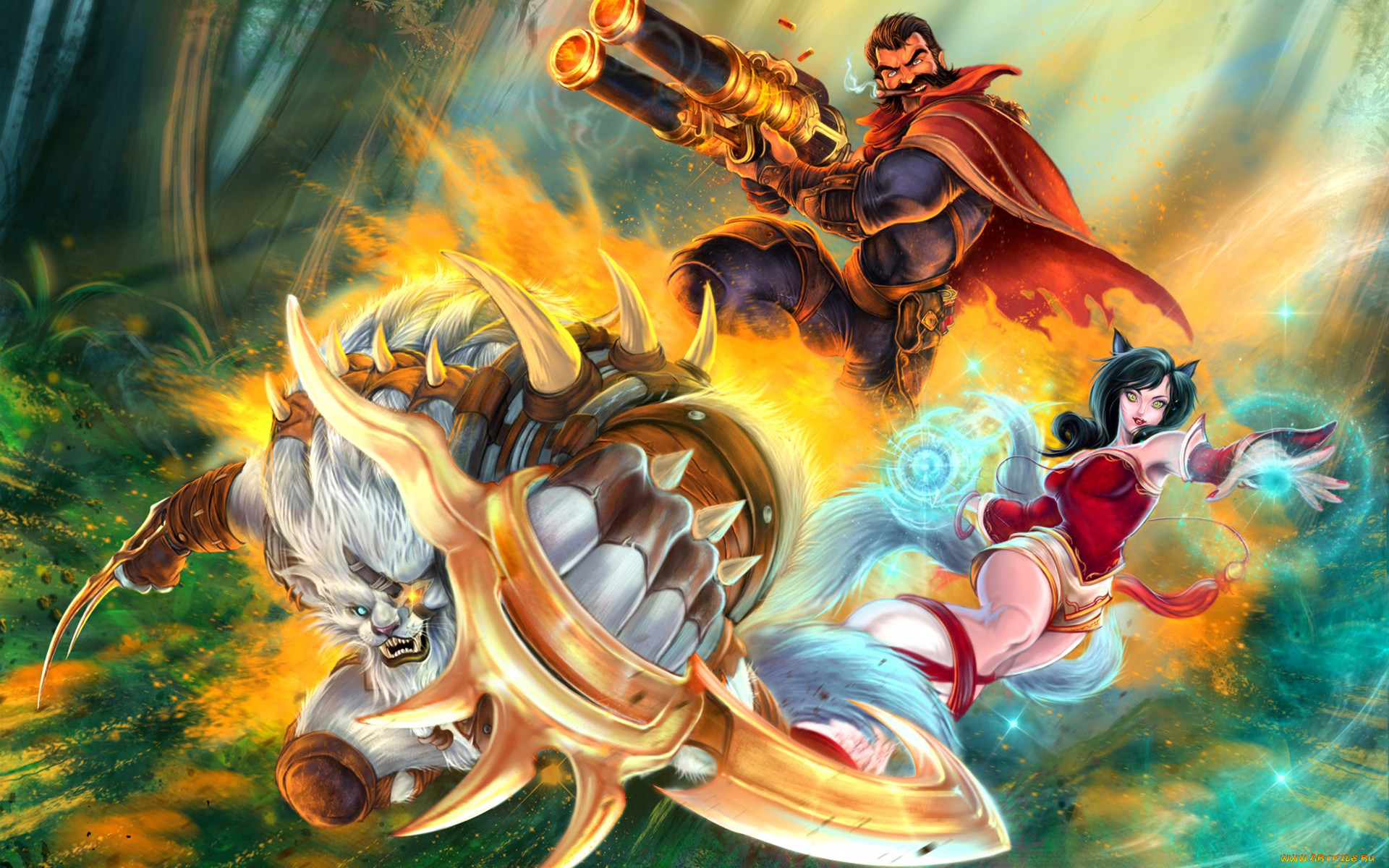  , league of legends, league, of, legends, nine-tailed, fox, outlaw, ahri, pridestalker, rengar, graves, art